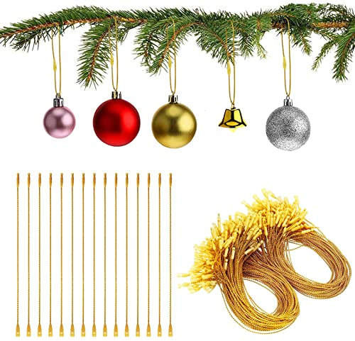 Surflyee 200 Pezzi Ganci Palline di Natale, Ganci per Ornamenti Natalizi, Ganci per Albero di Natale, Ciondolo in Corda con Ornamento di Natale con Lucchetto(Oro)