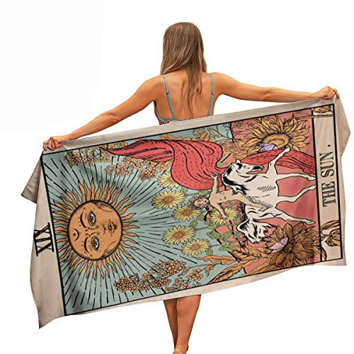 Ulticool Mikrofaser Handtuch - Sonne Natur Blumen Tarot - 160 x 80 cm - Leicht Reisehandtuch Schnelltrocknend Badetuch Strandhandtuch Saunatuch Microfaser Microfiber - für Reise Fitness Sport Strand