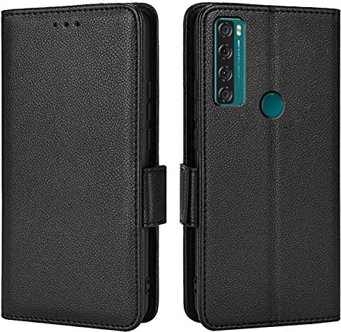Topme Étui en Cuir pour TCL 20 SE (6.82 inches), [ Coque de Téléphone Série Motif Litchi Simple] - Noir