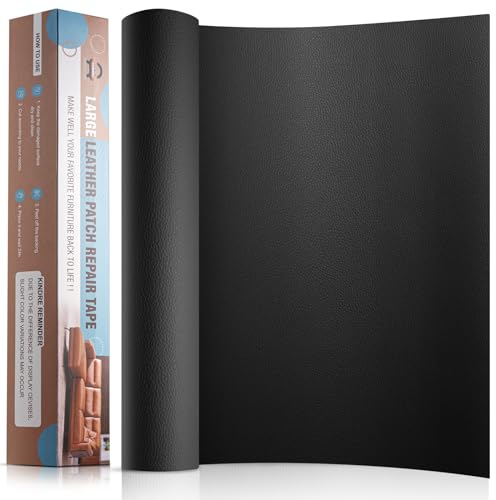 Kunstleder Selbstklebend Reparaturset, 40 x 80 cm Große Leder Reparatur Patch Set, Schwarz Leder Patch Kit Lederflicken Selbstklebend für Couch Autositz Sofa Bürostuhl Taschen Sessel Möbel