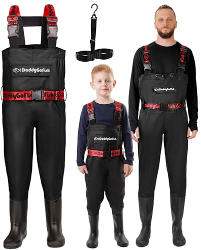DaddyGoFish Wathose Für Kinder Und Erwachsene, Wathose Zum Angeln Und Jagen Mit Einer Tasche Und Einem Wathose-Aufhänger