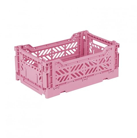 AYKASA Klappkiste, stabile Faltkiste aus Kunststoff, stapelbar, Baby pink, Mini (27x17x11cm)