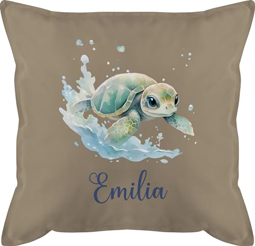 Kissen 50x50 - Schildkröte mit Name personalisiert I Zootiere I Panzertier - 50 x 50 cm - Beige Natur - Geschenke schildkröten Turtle tiermotiv schildkrötenmotiv und Turtles personalierten