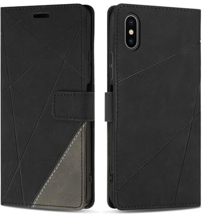 SONWO Case for iPhone XS/iPhone X, Premium PU Leather Flip Wallet Case Cover with Magnetic Closure and Card Slots, Phone Case for iPhone XS/iPhone X, Black