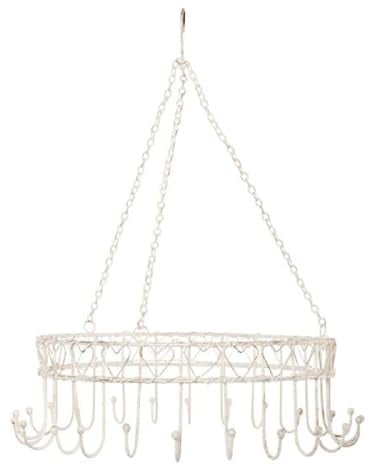 ETC Shabby Metalldrahtshelf Kräuterkrone Küchenkrone im nostalgischen Landhausstil, 1 Regalbrett, Rund, Hängend, Platzsparend, für Küche oder Esszimmer, Maße ca. 30 x 30 x 9 cm