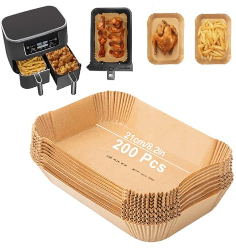 Joyes Air Fryer Liners for Ninja Dual, 200Pcs 21 * 14cm Disposable Food Grade Parchment Paper Liner Compatible with Ninja AF300UK/AF400UK/Foodi, Salter, Tower and 7-9.5L Dual Zone Air Fryer