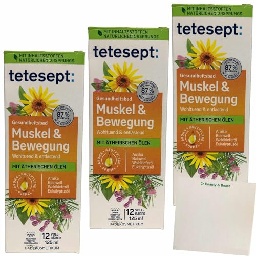 Tetesept Gesundheitsbad Muskel & Bewegung 3er Pack (3x125ml Flasche) + usy Block