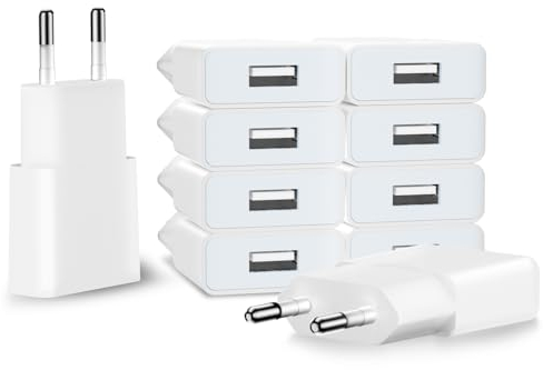 5W USB Ladegerät, 10 Stücke 5V 1A Netzteil Stecker, Slim Netzstecker Adapter Steckdose Ladestecker für iPhone, Samsung Handy, MP3, eBook Reader und Mehr (Weiß-10Pack)