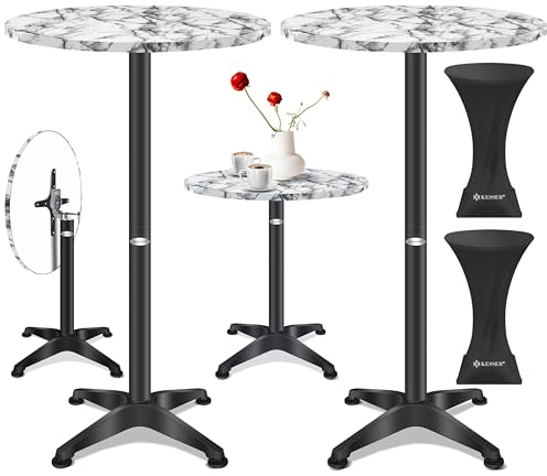 KESSER® 2in1 Stehtisch klappbar Bistrotisch 2er Set | Aluminium Edelstahlplatte | höhenverstellbar 70cm / 115cm | Partytisch Tisch Ø 80cm | In- & Outdoor | Empfangstisch | Klapptisch Marmor