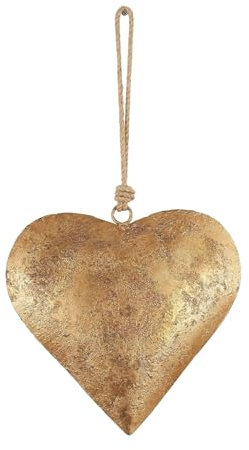 Shurzzesj Metal Heart Wall Decor, Heart-Shaped Iron Ornament With Golden Antique Finish And Heart Bell, Vintage Metal Heart Wall Art With Hangings Rope For Home Indoor Outdoor