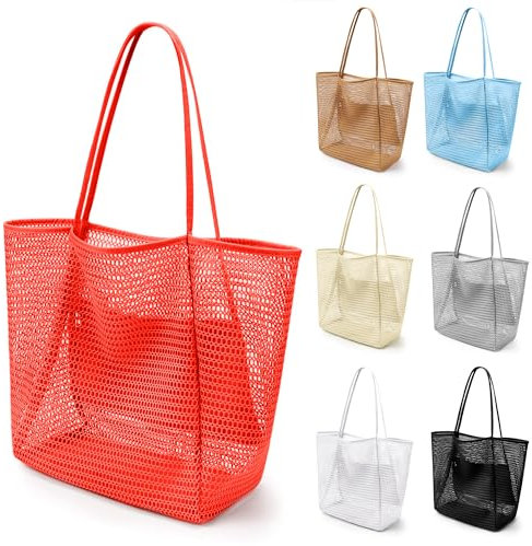 VOROLO Fairycore Hobo-Tasche aus Netzstoff, für Damen, Schultertasche, weich, für den Sommer, lässig, gehäkelt, Orange, Orange/Abendrot im Zickzackmuster (Sunset Chevron), Large