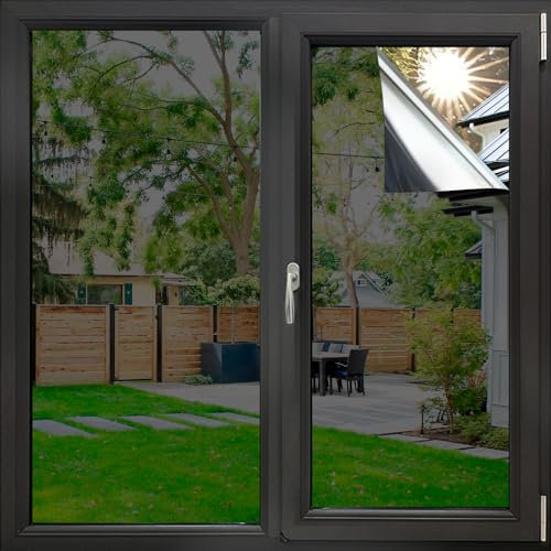 Sun Blocking Privacy Window Film: One Way Window Tint for Home, Daytime Privacy See Out Not in Window Cling Mirror Reflective Anti UV Sticker for Car&Office(Black-Sliver,17.5 Inch x 6.5 Feet)