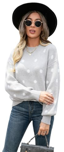 HEYPORK Damen Herbst Winter Warm Bequem Pullover Casual Mode Strickjacke Strickpullover Frauen Pullover Strickwaren Polka Dot Pullover(Grau, L)
