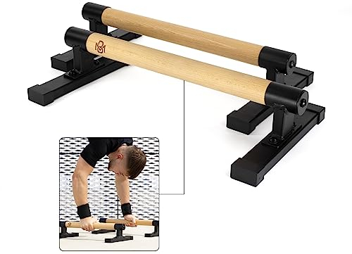 Müller & Blum Premium low Parallettes Holz, nachhaltige & rutschfeste Liegestützgriffe, ideal für Liegestütze & Handstand, Push Up Bar für In- und Outdoor, Calisthenics Equipment