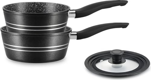 Royalty Line® FS2M Casseroles Induction - Casserole avec couvercle en silicone - Ø 18/20 cm - Revêtement antiadhésif - Set de casseroles tous feux - Noir