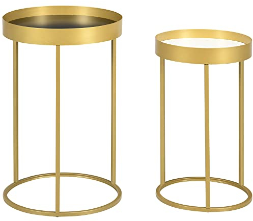 HOMCOM Coffee Tables Set of 2, Round Nest of Tables with Tray Top and Steel Frame for Living Room, Bedroom, Gold Tone