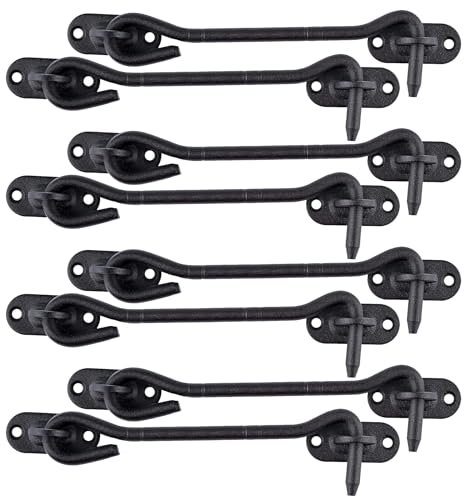 LIKERAINY Gancio per Cabina in Acciaio Inox 150 mm Serratura per Cancello Chiavistello Serratura della Porta Armadietto Finestra Capannone Giardino Recinzione Nero Confezione da 8 pezzi