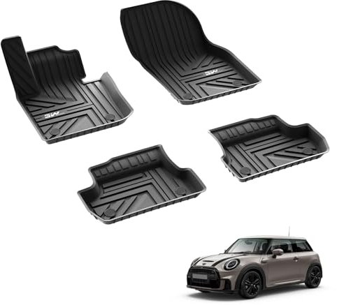 3W Fußmatten für 2014-2024 Mini Hatch F56/Mini Cooper 3-Tür 2014-2024, TPE Allwetter Gummimatten für Cooper 3-Tür 1. und 2. Reihen Auto Fussmatten Zubehör, Schwarz Antirutschmatten