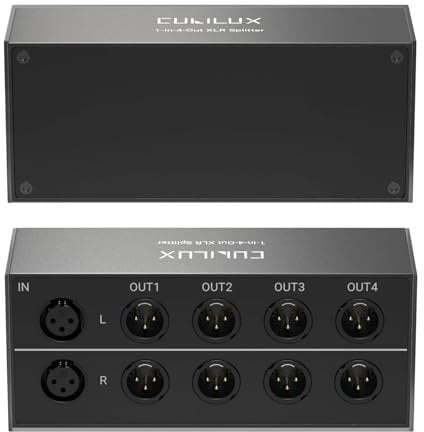 Cubilux 4 vie XLR stereo audio passivo splitter, 1 femmina a 4 maschi XLR convertitore audio bilanciato, 1 in 4 out 4 canali XLR splitter box