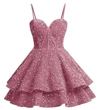 Teens Glitzernde Pailletten Ballkleider Spaghetti-Träger Korsett Glitzernde gestreifte Abschlussballparty Cocktailkleid Dusty Rose 6XL