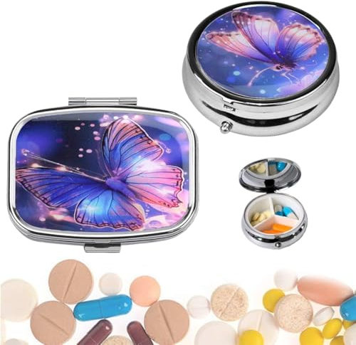 GXGM Retro Pillendose mit Spiegel für Vitamine, Fischöl, Nahrungsergänzungsmittel - Klein, 2 Stück