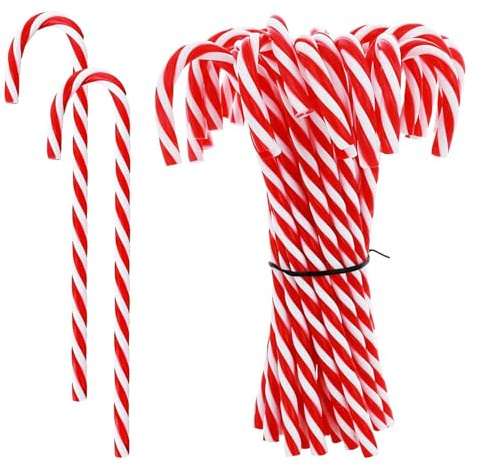iwiio 24Pcs Candy Cane Christmas Decorations, 5.9 inch Acrylic Candy Cane Ornaments,Twisted Crutch Candy Canes for Xmas Crafts Indoor Outdoor Home Decorations