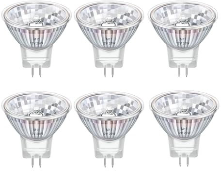 MR11 GU4 20W 12V Halogen Reflector Bulb, Dimmable Spotlight Bulbs 2 Pin Warm White 2700K, Fairy Spotlight Bulbs GU4 for Mini 35mm Recessed GU4 Bathroom Ceiling Lights, Landscape Lighting, Pack of 6