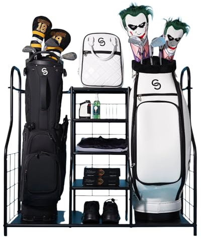 Caddy Club Golf Stand Organiser – Double Unit Golf Bag Stand & Golf Storage Rack – Durable Golf Club Organisers for Garage or Clubhouse