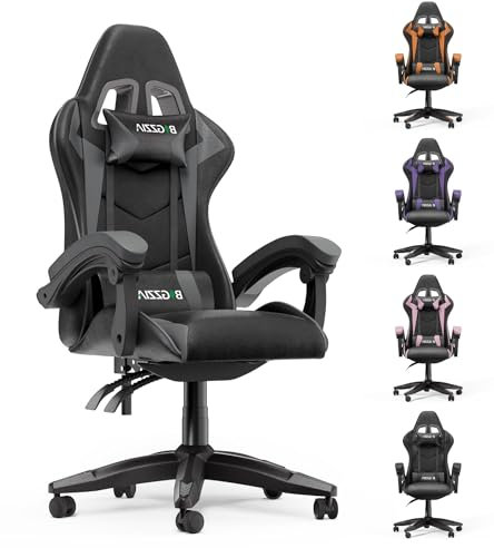 Racingreat Gaming Chair, Ergonomic Computer Racing Chair with Headrest and Lumbar Support, PU Leather High Back Height Adjustable Swivel Game Chairs for Adults (Without Footrest, Grey)
