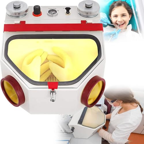 YANGYMM Dental Double Pen Fine Sand Blasting Machine, Lab Sandblaster Machine, 2 Pen + 2 Tanks Dental Lab Sandblaster LED Light, with Foot Pedal Control and Large View Window Sandblaster Machine