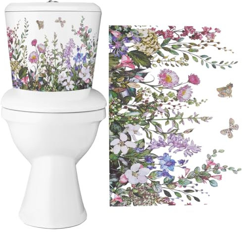 GORGECRAFT 4pz Adesivi per Coperchio del Sedile del Water con Fiori Foglie di Piante Verdi Adesivi per WC A Farfalla Adesivi Murali Rimovibili Autoadesivi Adesivi per Copriwater Impermeabili