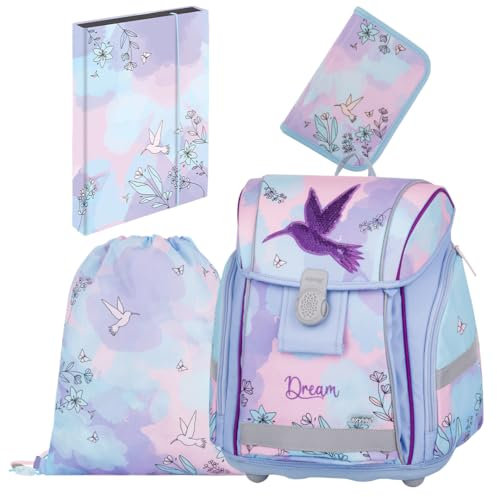 OXY BAG PREMIUM LIGHT Schulset 4 set für 1.-3. Klasse | Ergonomischer Schulrucksack, Sportbeutel, A4 Box & Federmappe | Leicht & Sicher mit Reflektoren | Perfekt Organisiert für Schulkinder