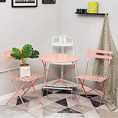 IUBGFTO Balkonmöbel Garten-Essgruppe 3-teilig Klappbarer Tisch und Stühle, wasserdichte Terrassen-Sets aus Metall,Rosa