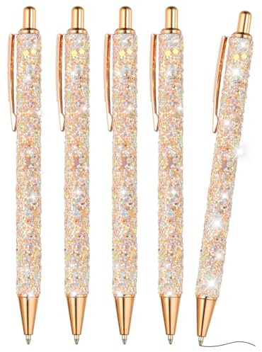 PATIKIL Glitter Ballpoint Pen, 5Pcs Sparkly Fancy Glitter Pen Retractable Press Metal Journaling Writing Pens Black Ink for Women Girls Office Birthday, Light Rose Gold