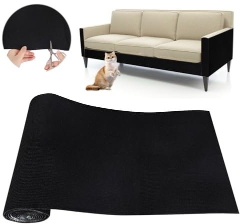 Alfombra Rascador para Gatos: Protector Sofa Gatos Arañazo DIY Recortable Rascador Sofa Gato - Autoadhesivo Protector Ideal para Pared, Esquina y Sofá, 40×200cm (Negro, 40×200cm)