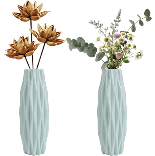2 Stück Kunststoff Vasen Imitation Keramik Blumenvase Modern für Tischdeko Blumen Vase für Innen Schlafzimmer Wohnzimmer Balkon Tischdeko Hochzeit(Grün)
