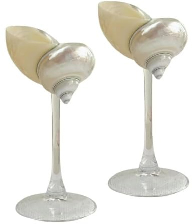 BOSENIYU - 2 Meeresmuscheln-Weinbecher, Gläser für Getränke, für Geburtstagsfeier am Strand. (Weiß)