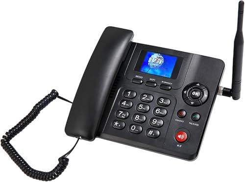 Wireless 4G Desk Phone, Dual SIM Cordless Landline with Wifi, Bluetooth, FM Radio, and Hands-Free Functions