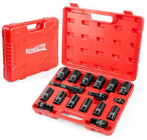 Meiwaltee 3/4 Drive Metric Deep Impact Socket Set, 17 Piece Jumbo Socket Assortment Size: 17MM - 38MM, 6-Point Design, Include 1/2 F to 3/4 M Adapter, 4, 8 Extension Bars, CR-MO Steel