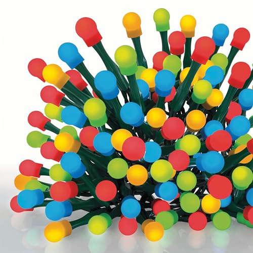 EMOS - LED-Lichterkette mit 200 LEDs in Kugelform, bunt - 20m Weihnachtslichterkette für Partys, Weihnachten, Deko - 8 Lichtmodi, 6h Timer, Netzteil, 5m Zuleitung, grünes Kabel - für Haus & Garten