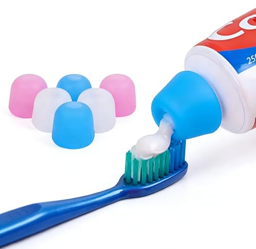 Whispern Cloud 6 Pack Self Closing Silicone Toothpaste Caps | Self-Sealing Toothpaste Dispenser Lids, Mess-Free No-Waste Easy Squeeze, Reusable Silicone Toppers for Home Bathroom Use
