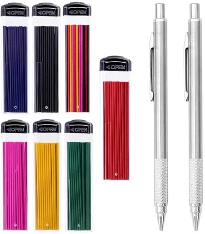 MROOFUL 2 portaminas de 1,3 mm, 210 unidades, minas de colores, 6 colores, 7 cajas, recargas, minas de lápiz automático, negro, azul, rojo, amarillo, rosa, verde, arte, dibujo, escritura, marcado