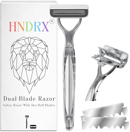 HNDRX® Rasierhobel Herren Safety Razor Damen Dual-Blade System Edelstahl Nassrasierer mit schwenkbarem Kopf inkl. 20 japanische Rasierklingen (Luminis Steel)