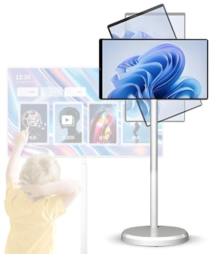 Portable Smart TV with Touch Screen Monitor, 8-core CPU, Built-in Battery, Webcam, Android OS, Swivel Rotation, Remote Control