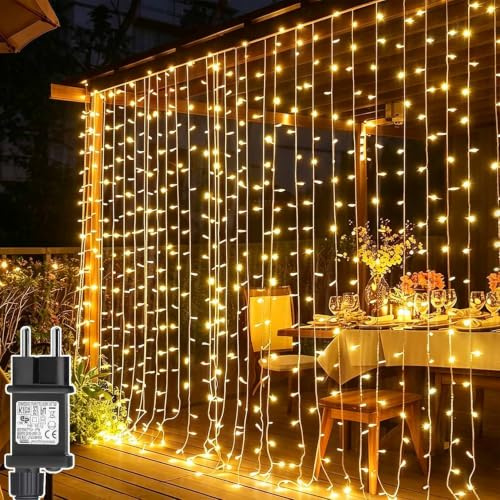 Cozymeow 2 Stück Lichtervorhang Innen Aussen 3x3m 300 LED Vorhang | 8 Modi mit Stecker, Wasserdicht Fenster Lichterkette Wand für Zimmer Balkon Hochzeit Party Terrassen Christmas Hochzeitsdeko