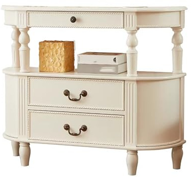 JCSRYD Table Console Vintage avec 3 Tiroirs, Console Entree en Bois avec Étagère de Rangement, Table Sofa Accent pour Salon, Entrée, Couloir(White)