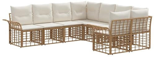 vidaXL Outdoor-Sofagarnitur 8 pcs Natürlich und Cremweiß Polyester, Garten und Terrasse, rustikales Sofa, modulare Möbel, wetterfestes Sitzen, gemütliche Lounge für den Patio