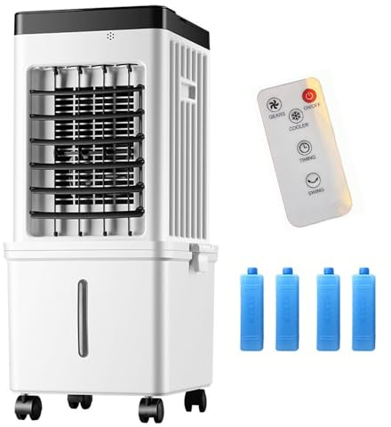 Raffrescatore evaporativo 3 in 1, Condizionatore Portatile d'aria 15L Senza Tubo, Raffreddatore Evaporativo 65 W, Timer 1-7, 3 Velocità 3 Modalità, con Ruote, Pannello a Sfioramento, Timer7.5h