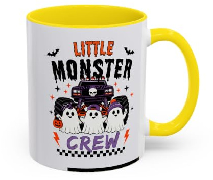 TheMugVault Little Monster Crew Halloween Coffee Mug, Yellow Handle