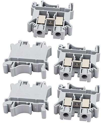 sourcing map 5pcs UK-10N Bloque Borne de Terminales de Guía de Montaje en Carril DIN de 800V 76A 10mm2 Cable Gris